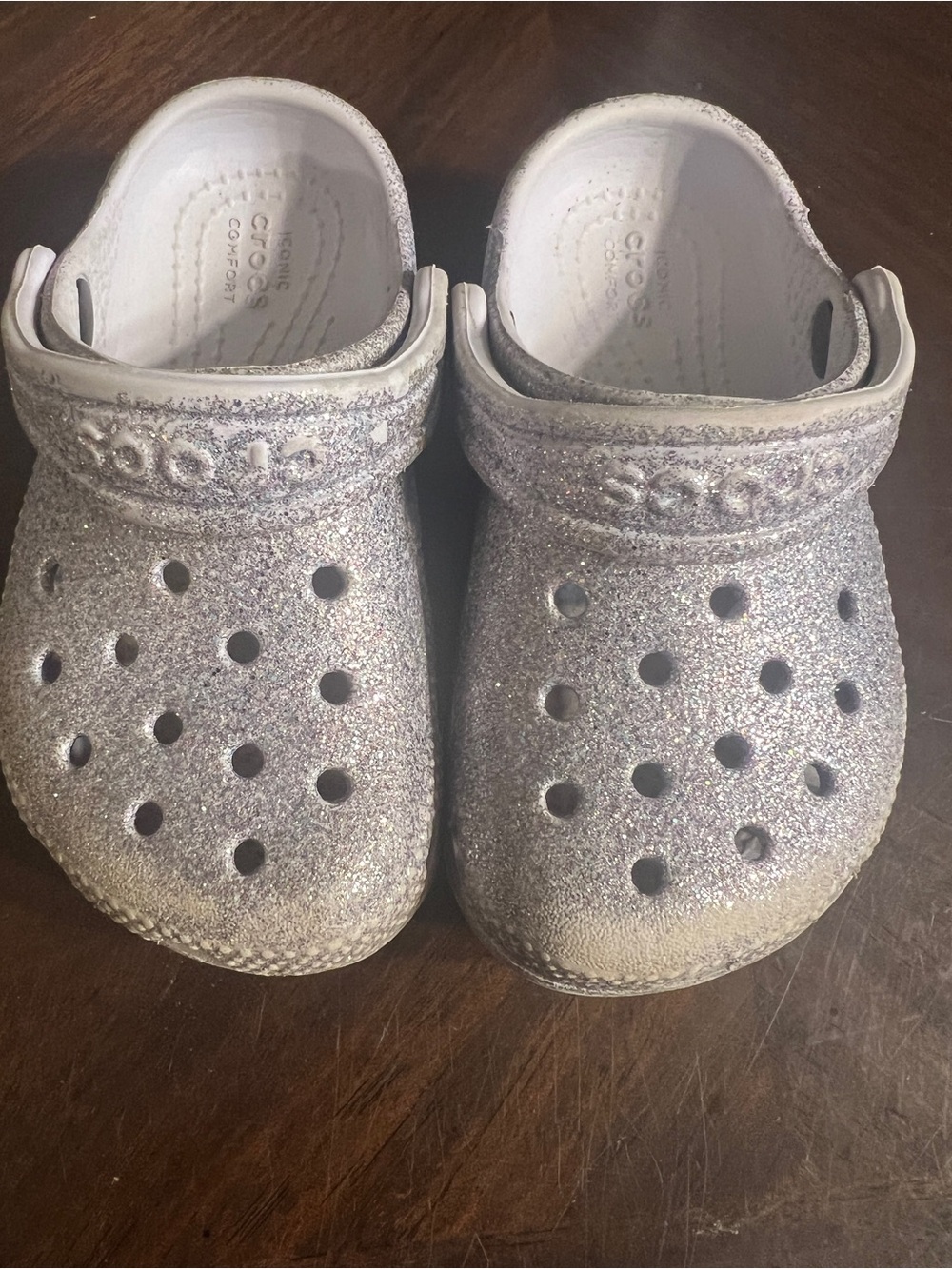 CROCS Kids Glitter Clog in Silver Sparkle